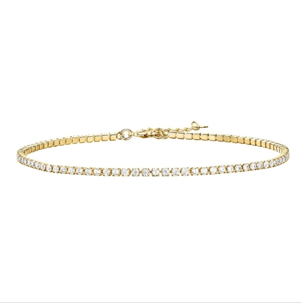 14K Gold Plated Adjustable Tennis CZ Anklets 